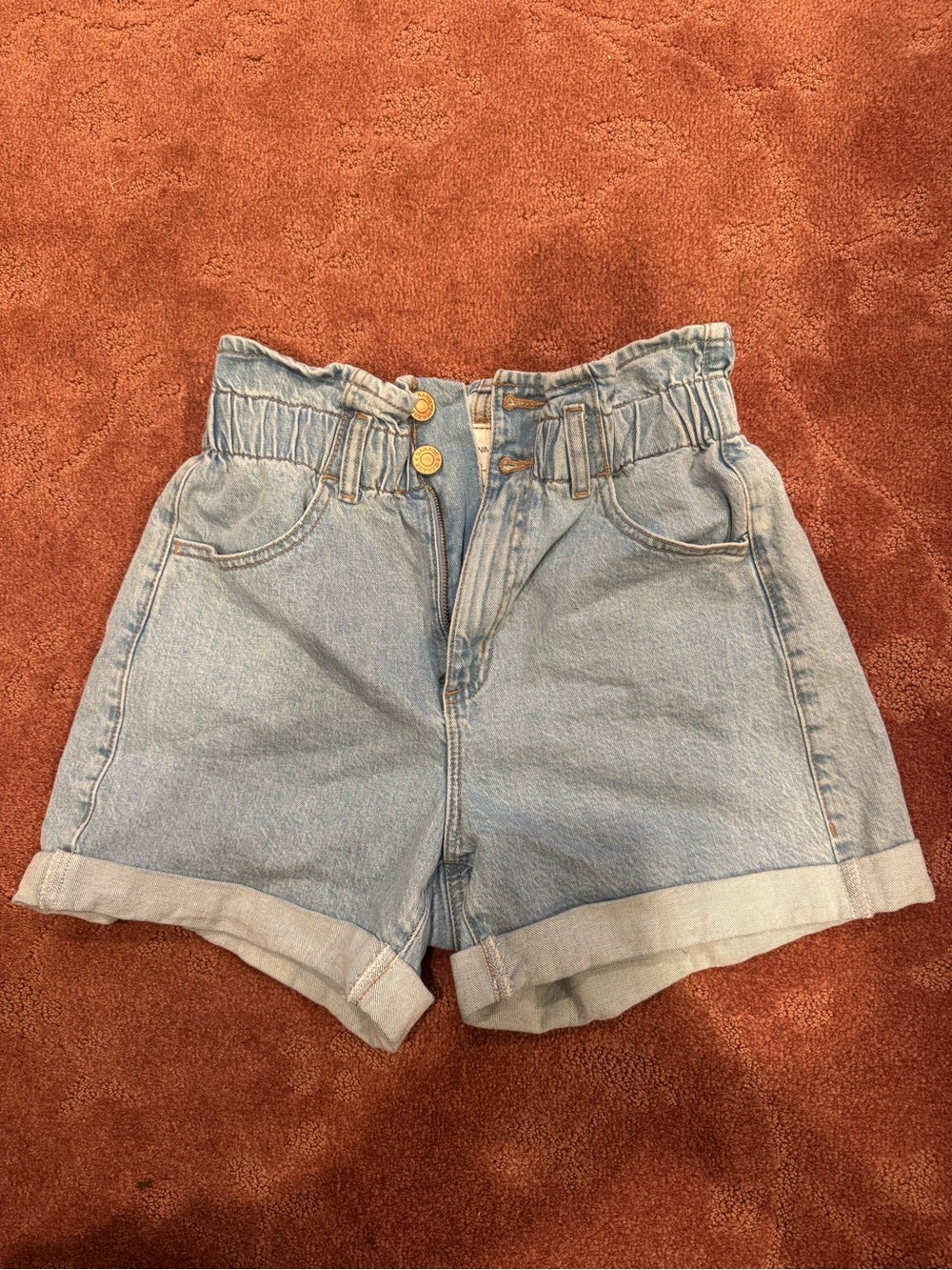 GARAGE Light Wash Paperbag Waist Denim Shorts